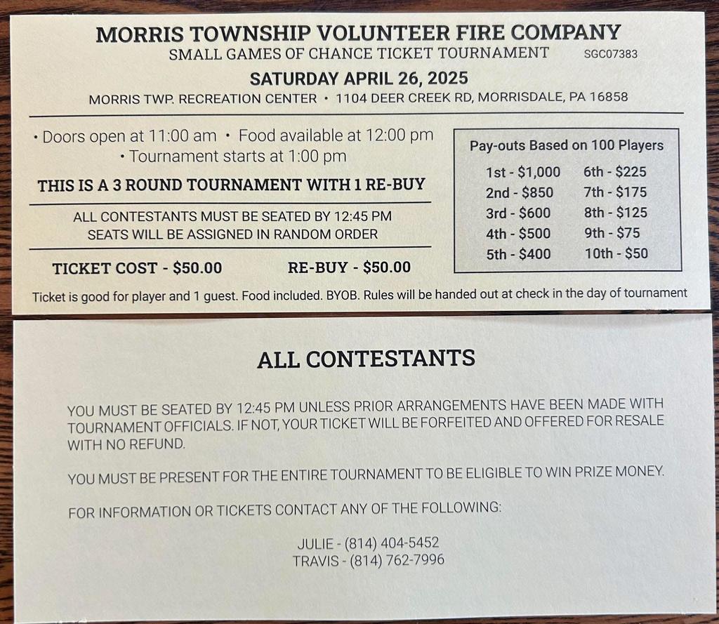 Rip Ticket Tournament April 26 $50/ ticket https://morris-township ...